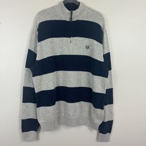 Chaps Ralph Lauren 1/4 Zip Pullover Knit Sweater Cotton Blue Beige Stripe XXL